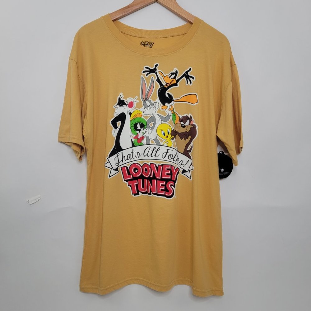 NWT Looney Tunes Oversized Graphic Tshirt That's All Folks Bugs Daffy Taz Tweety